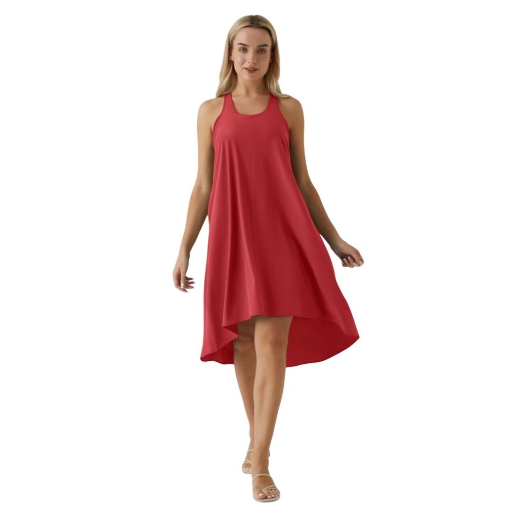 Halara Breezeful RacerPocket High Low Flowy Midi Dress Pompeian Red Small NEW